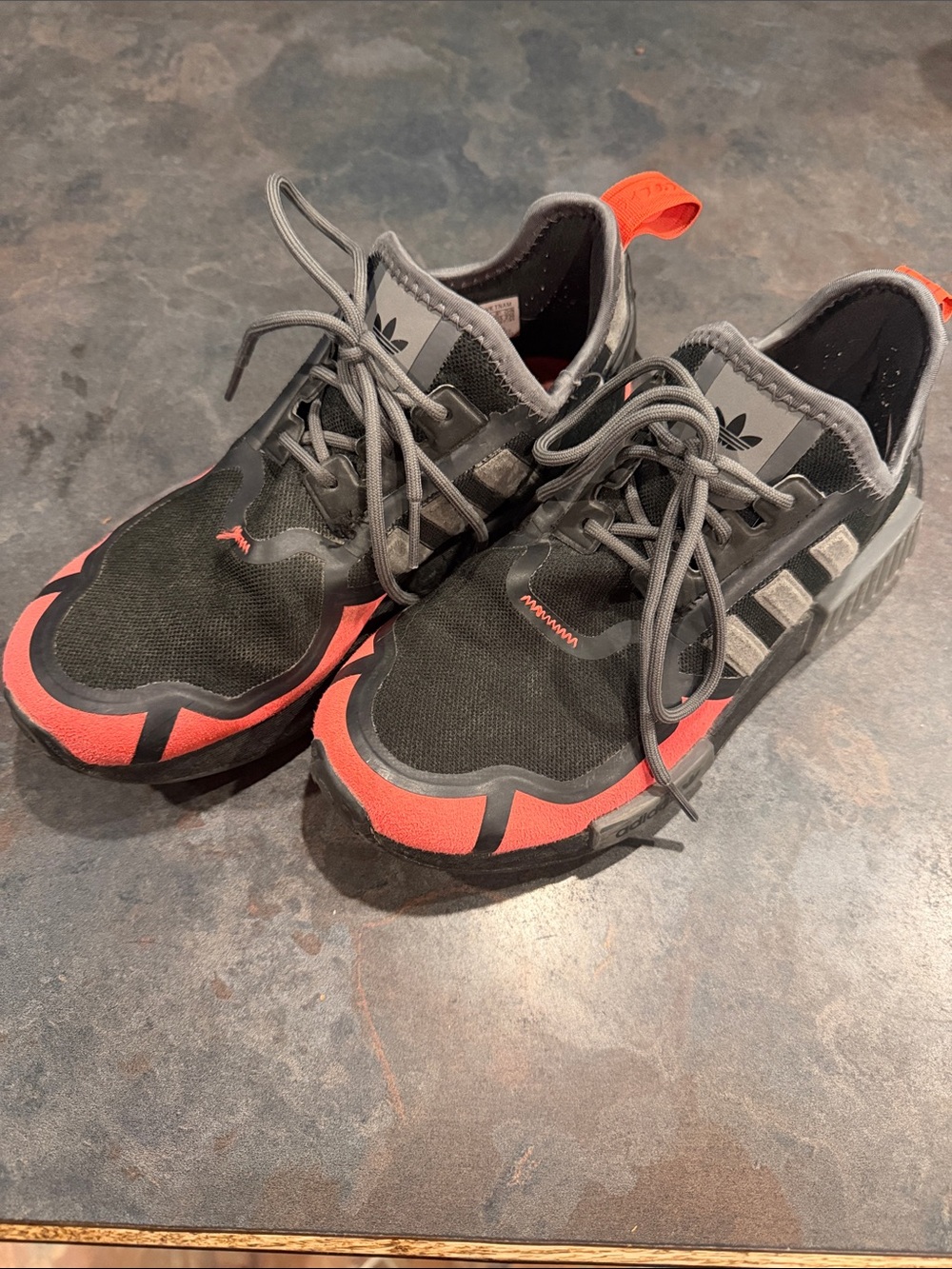 adidas Black Sneakers with Red/ Coral Accents